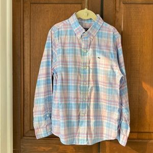 Vineyard Vines Boys Pink/Blue Long Sleeve Button Down Whale Shirt